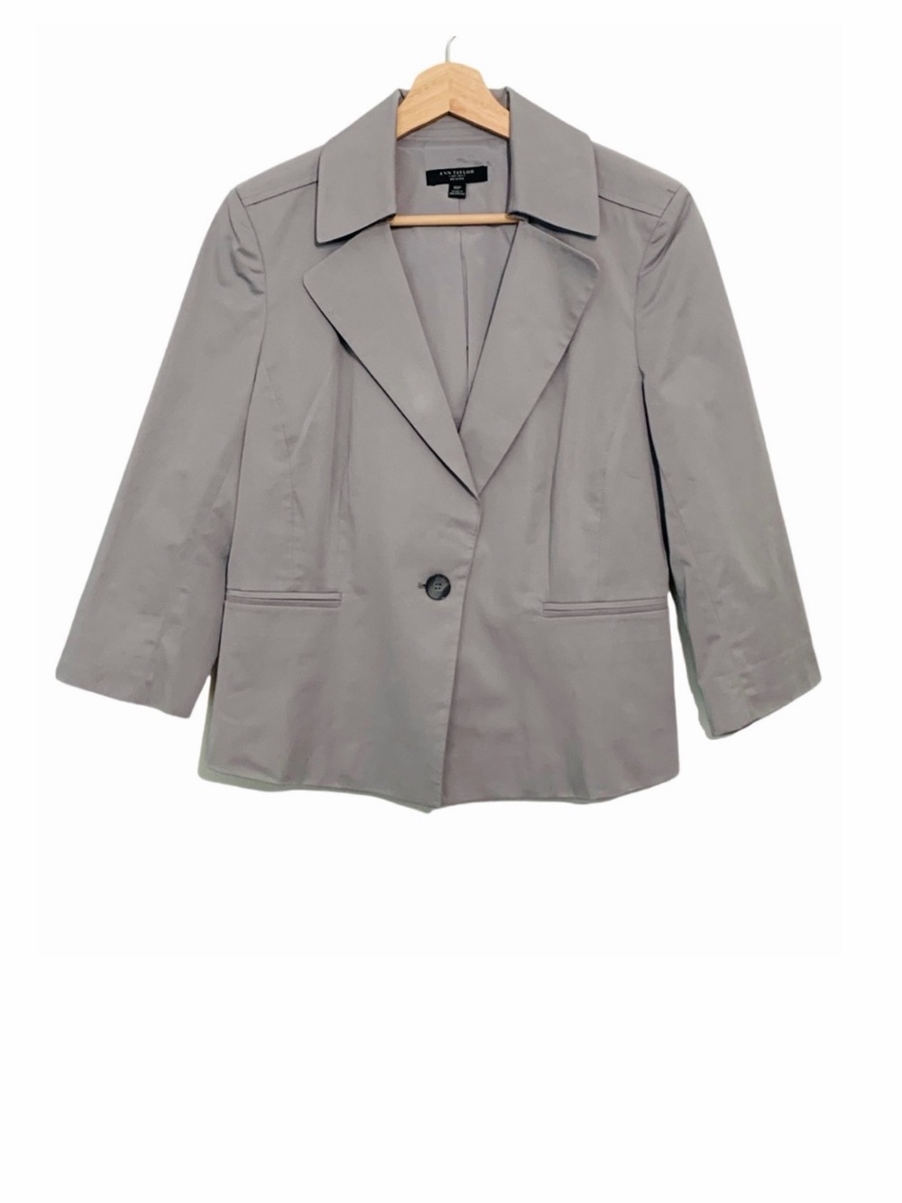 Ann Taylor Petite Gray Cropped Blazer Peplum 10 Petite Preppy Office Church